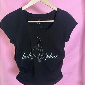 Baby Phat Black Short Sleeve Tee, Rouched Sides, Size M *New Without Tags*